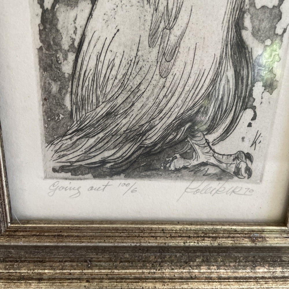 1970 William Kolliker "Going Out"‎ Limited Ed Matted Framed Etching Owls 100/6 - Picture 3 of 5